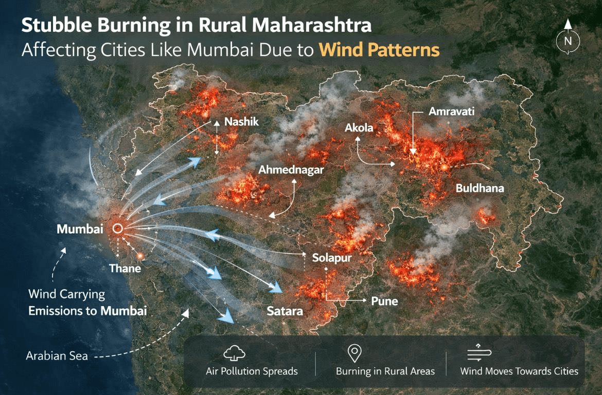 Wind Pattern Map — Stubble Burning in Rural Maharashtra Affecting Cities Like Mumbai